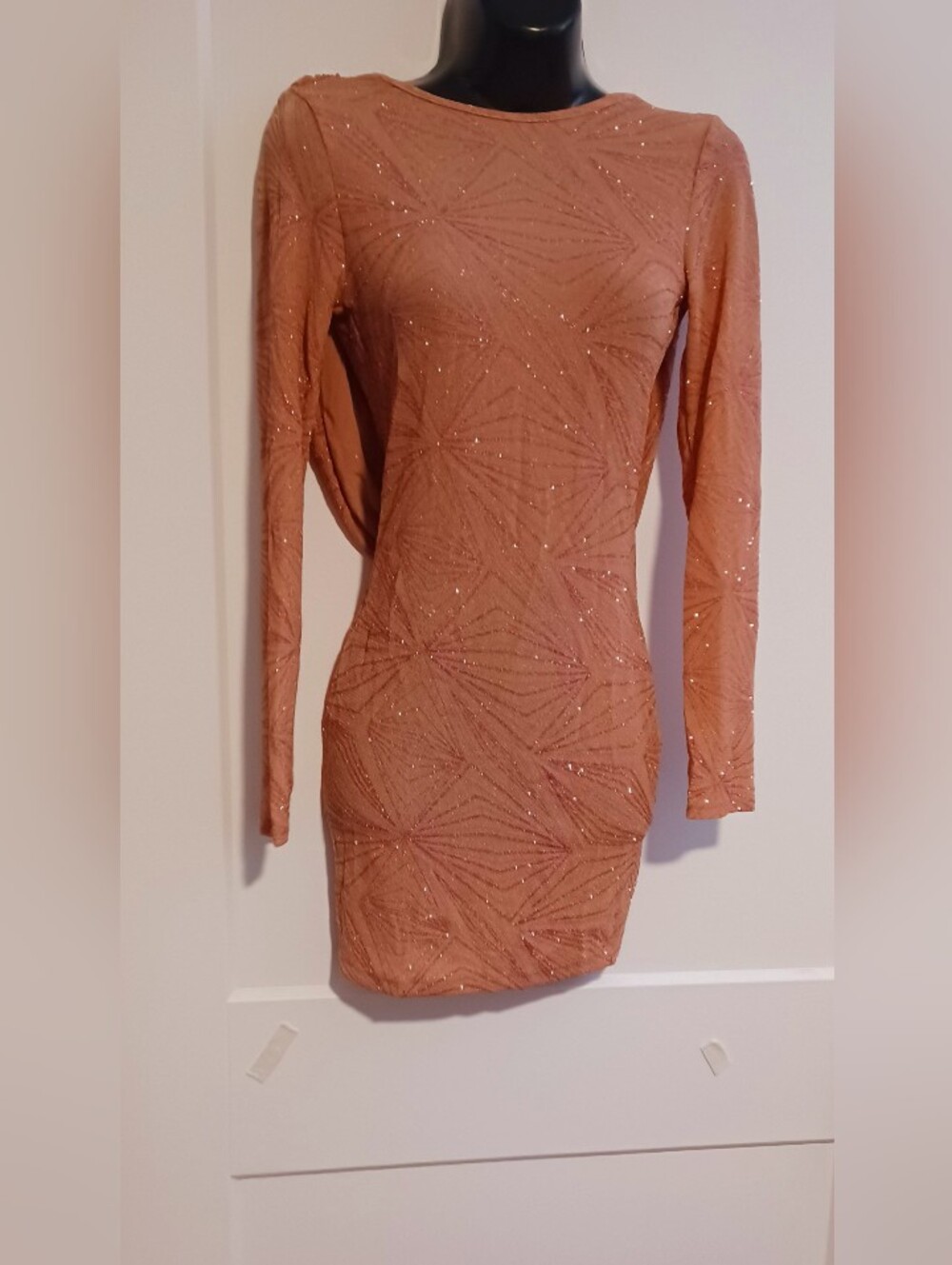 privy Rose-Taupe Long Sleeve Sequin Bodycon Dress